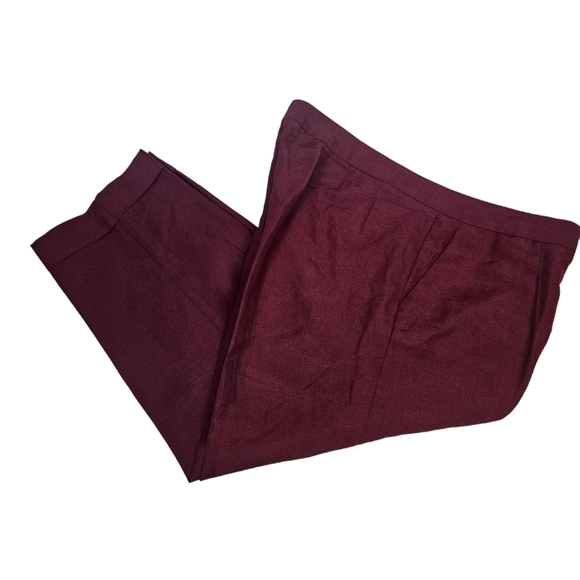 Talbots Signature Burgundy Linen Blend Cropped Pants‎ Size 16 Women's L59 - Picture 2 of 11